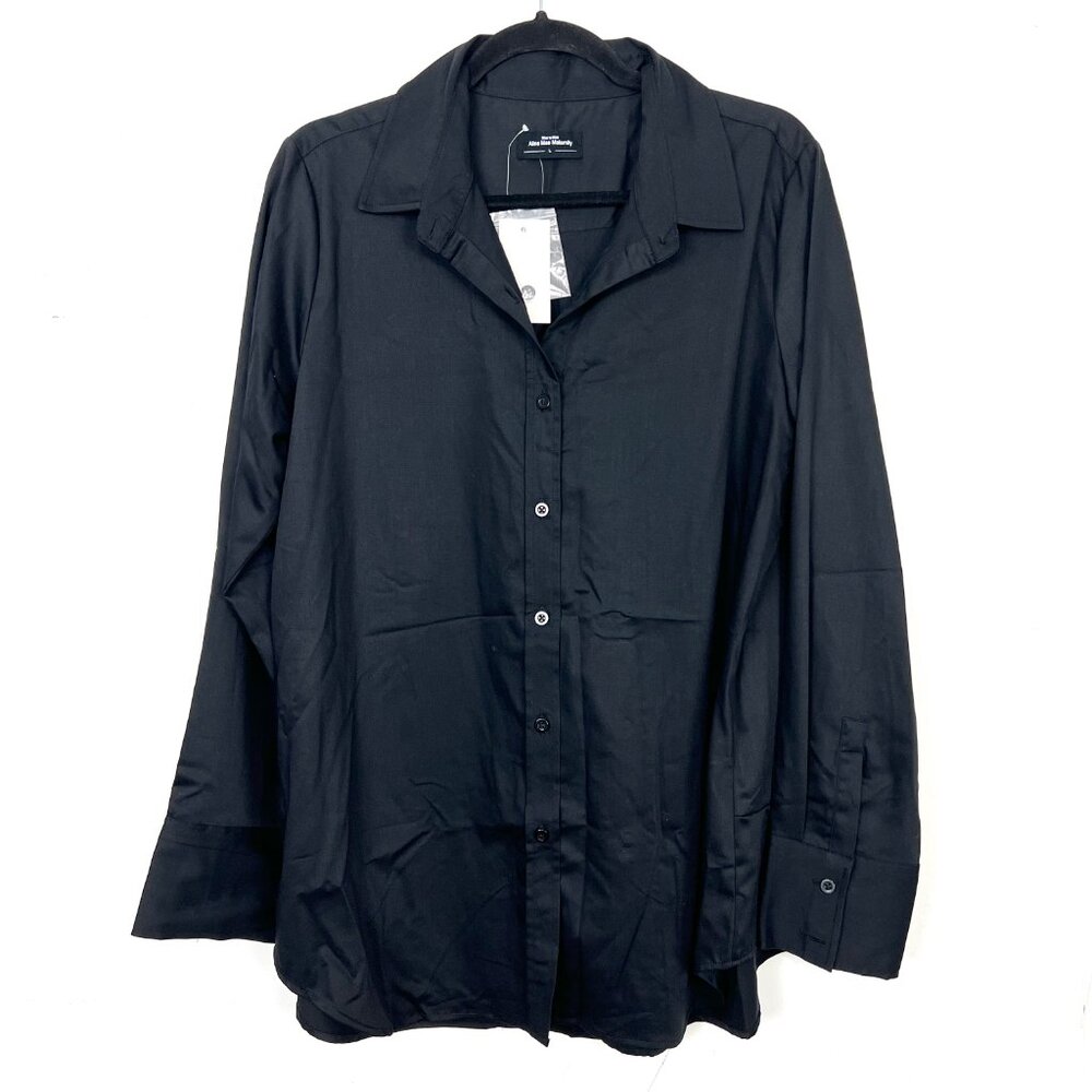 NWT Alina Mae Maternity Button Down Shirt Black Dress Shirt Large